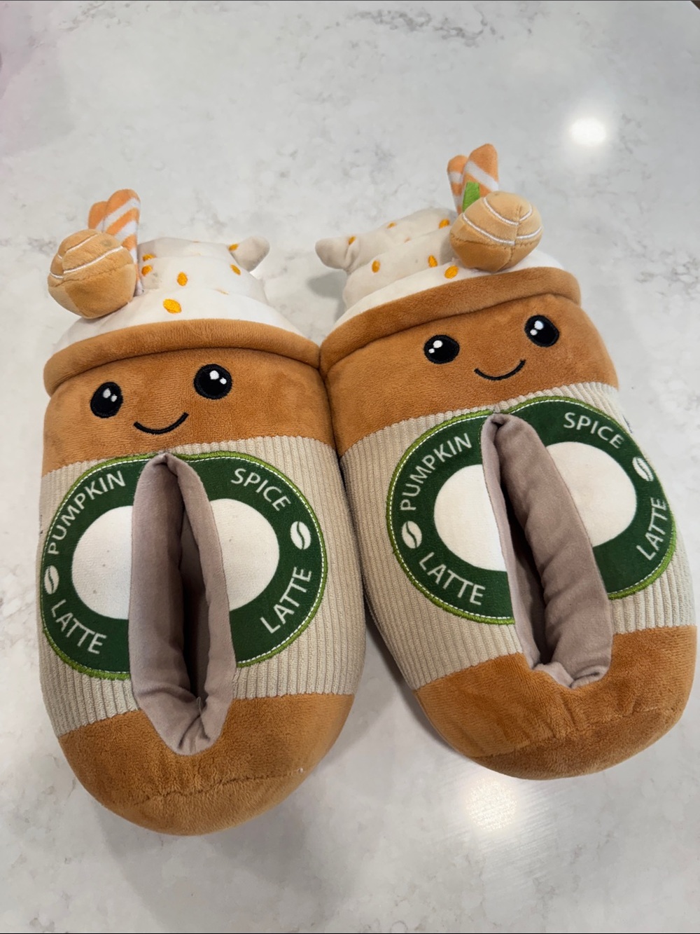 Pumpkin Spice Latte Plush Slippers - Brown & Cream